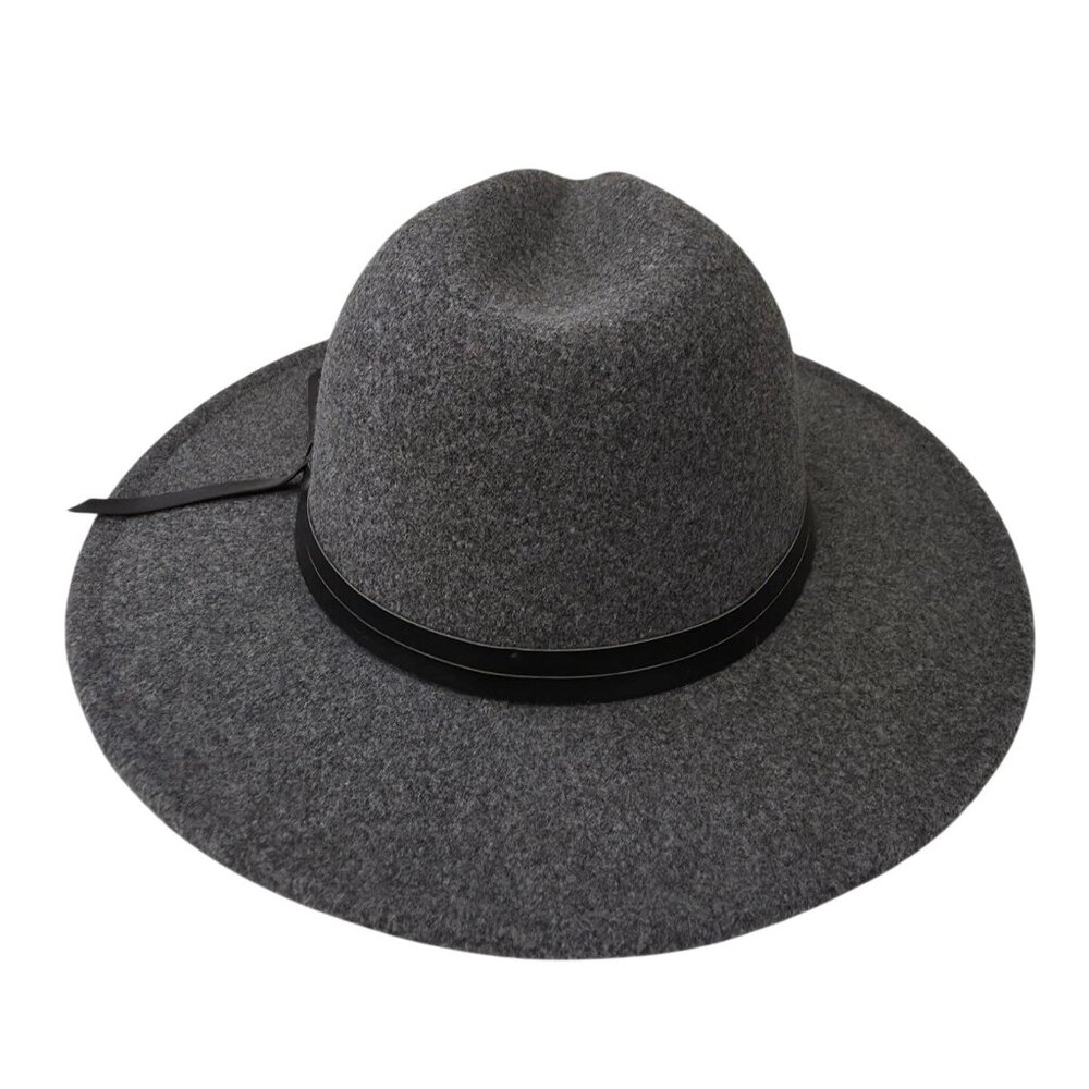 LUCKY BRAND Gray Fedora Hat w/ Black Faux Leather Ribbon Band Unisex Sz 7-1/8 - Picture 3 of 10